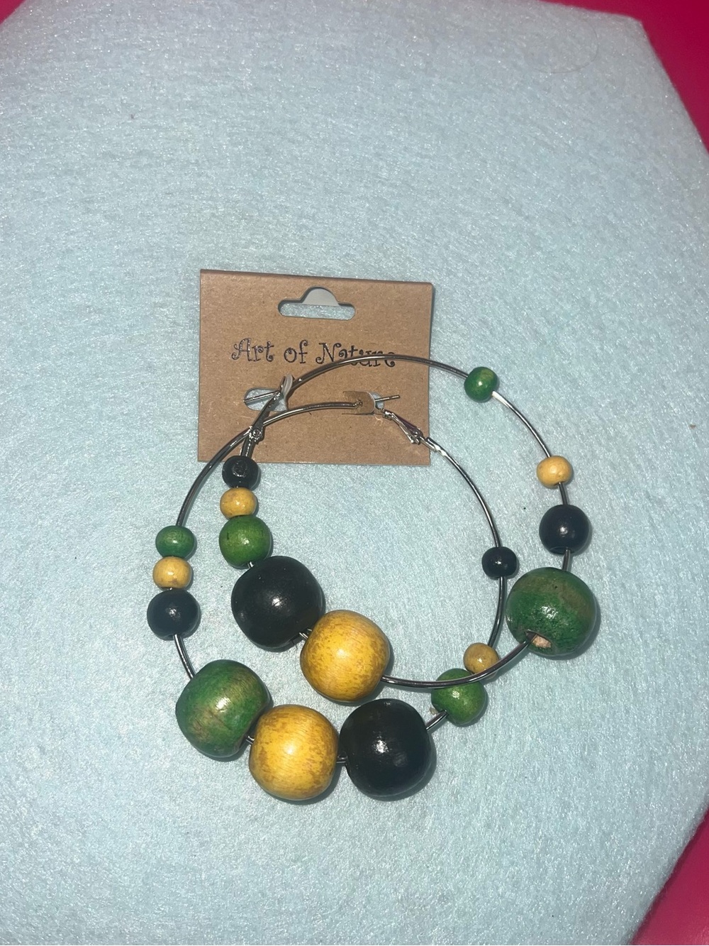 Green Black Yellow Beaded Hoop Earrings